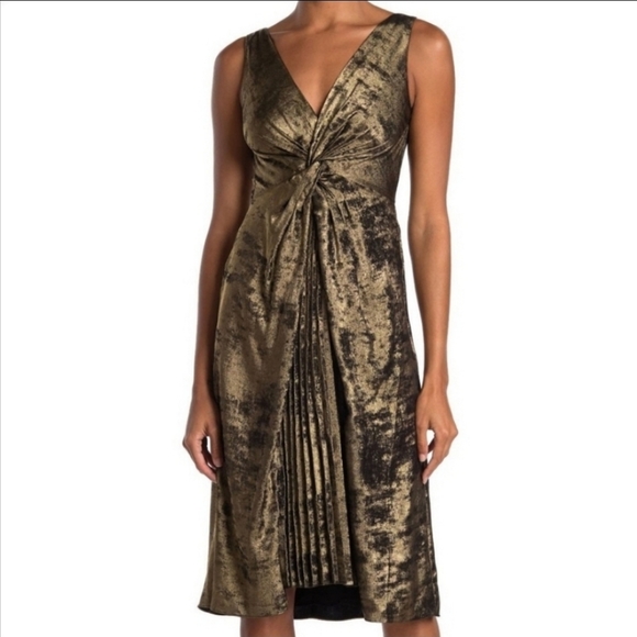 Bailey 44 Dresses & Skirts - Bailey 44 Gold Sophia Dress Pleated Crushed Bronze Velvet Sleeveless V-n…
